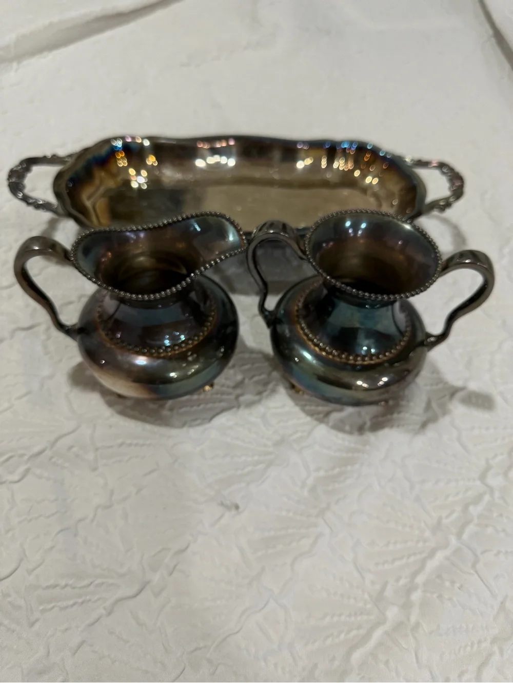 Vintage Silver-Tone Creamer and Sugar Set with Tray - Silver